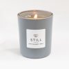 Positive Energy Mini Candle STILL in Matt Grey 9cl with wick lit - The Universal Soul Company