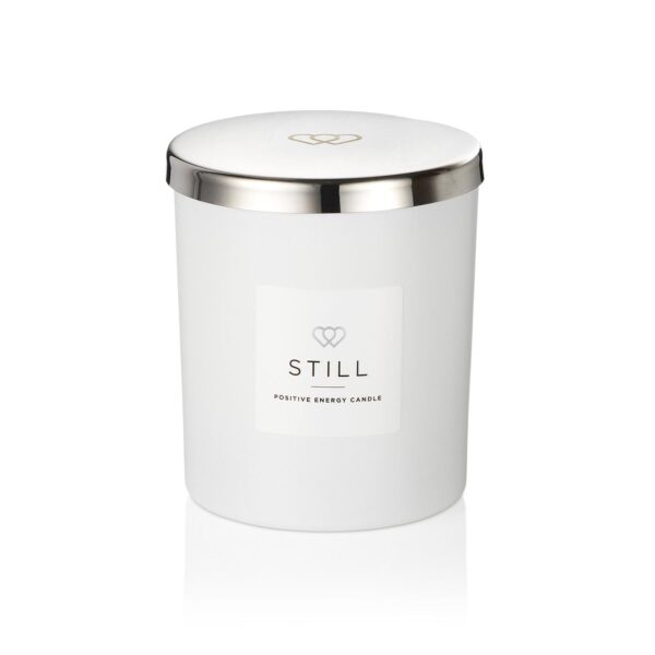 Positive Energy Candle STILL with Chrome Silver effect luxury engraved silver tone 1 wick candle lid 30cl - A perfect positive Energy gift for her or him