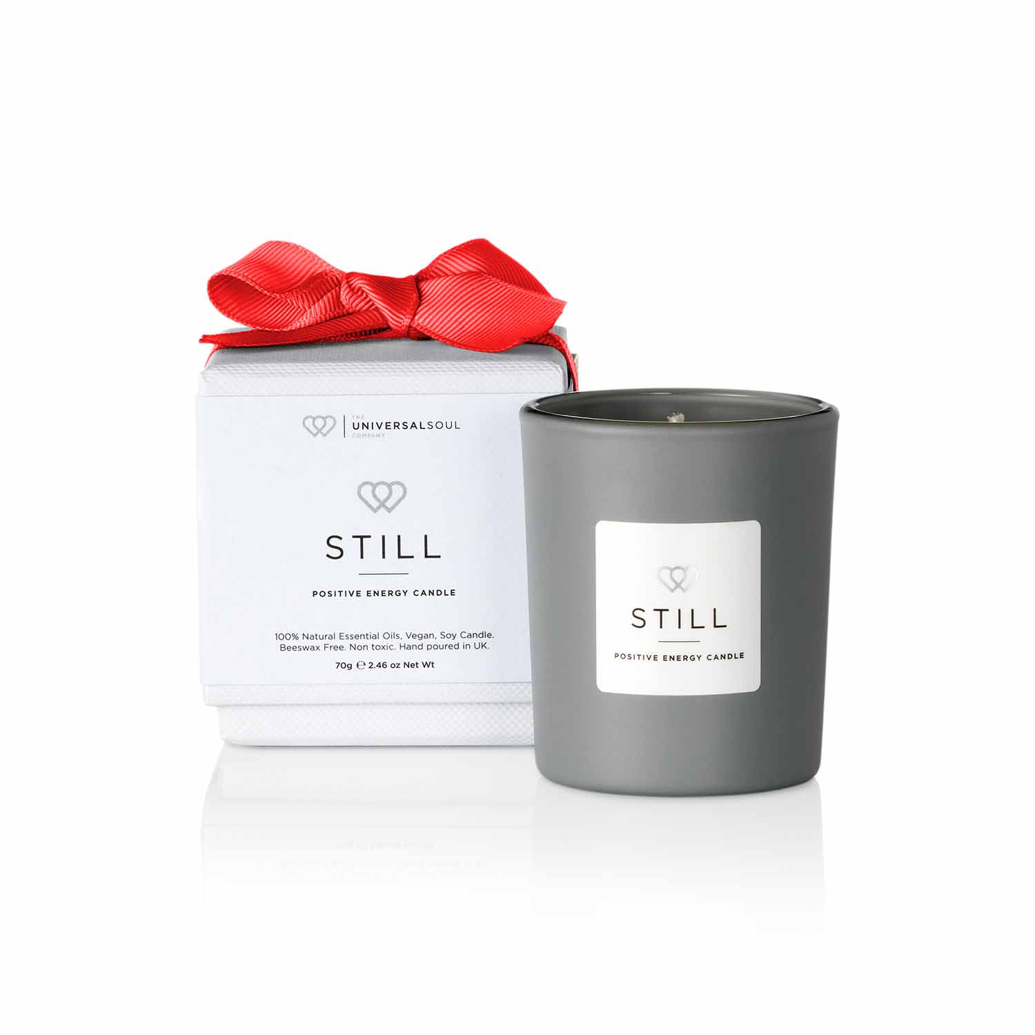 Valentines:Wedding 30cl Candle matt grey with packaging and red bow - The Universal Soul Company 1500px - The Universal Soul Company