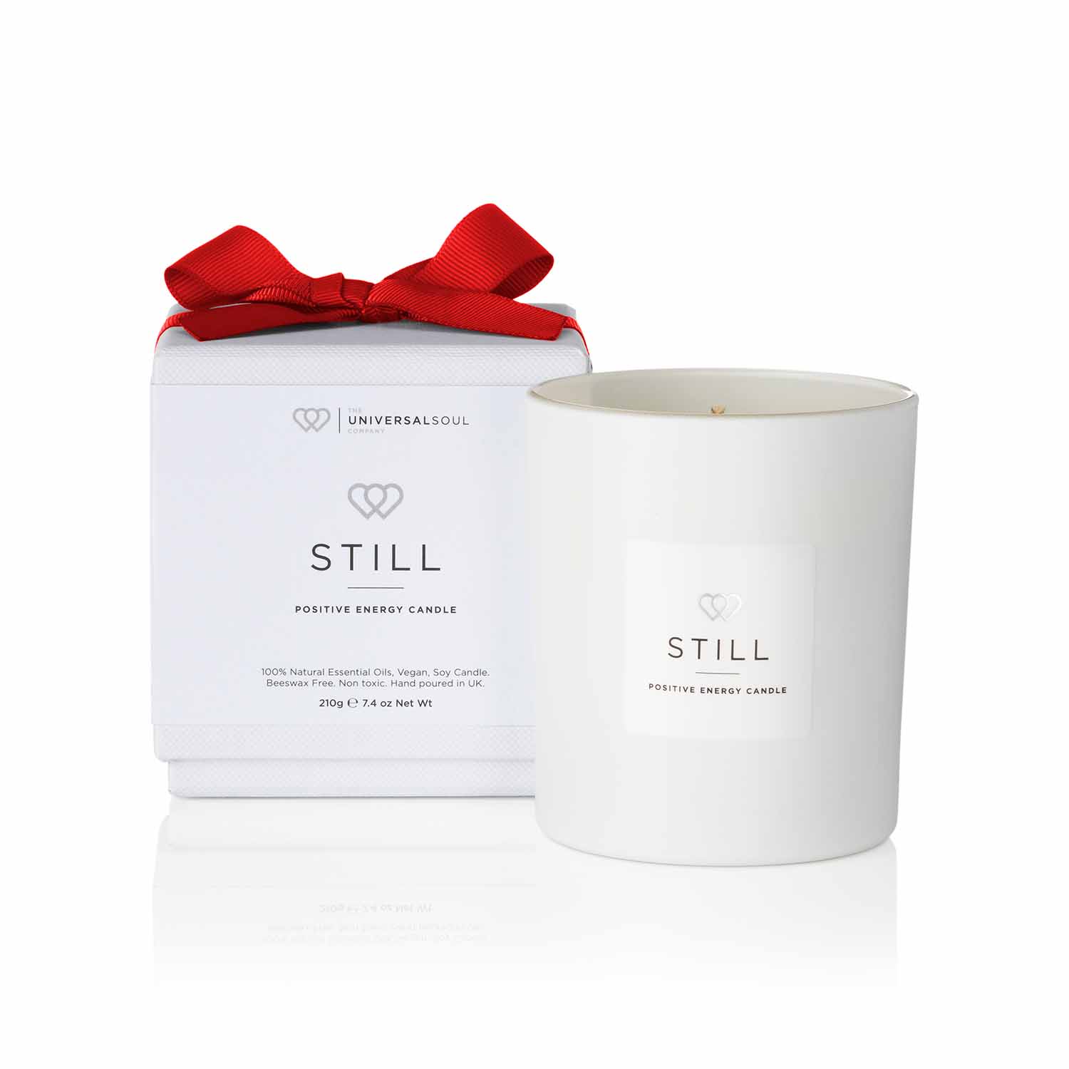 Valentines:Wedding 30cl Candle matt white with packaging and red bow - The Universal Soul Company 1500px - The Universal Soul Company